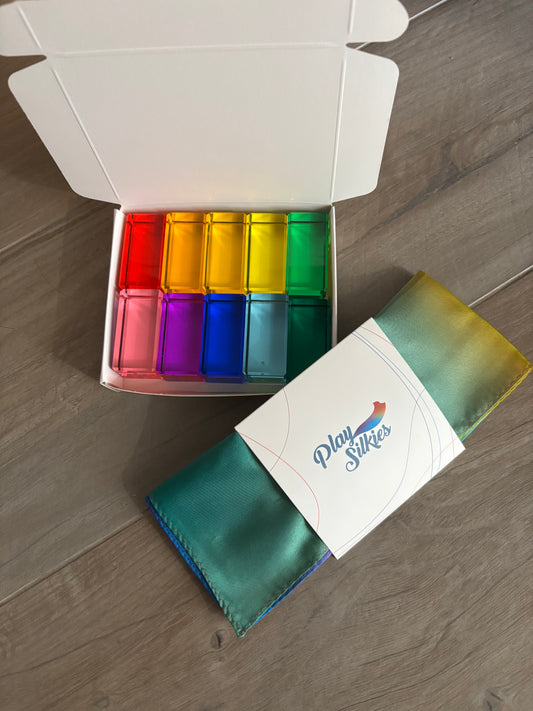 Lucite Rectangle Blocks 10 pcs + Play Silkies Mini Rainbow Set