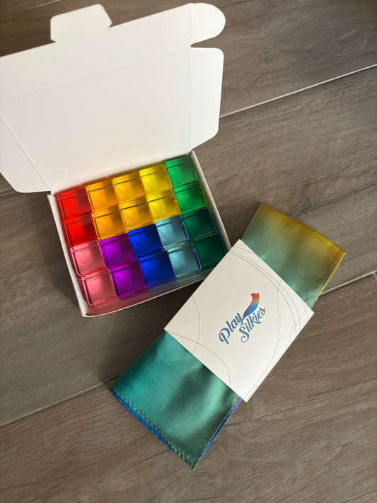 Lucite cube blocks 20 pcs + Play Silkies Mini Rainbow Set