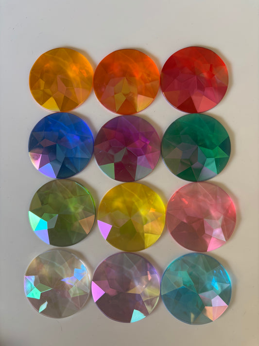 Clear Window Version - Jumbo 5cm Rainbow and Pastel colours acrylic gems (Aurora Borealis) 12 pcs