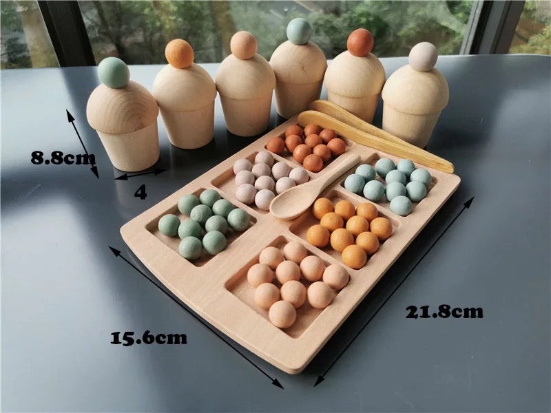 Seconds:Wooden Colour Sorting Cups with beads and tools